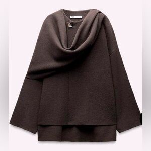 Zara Brown Drape Collar Coat